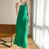 High-Grade Silk Sling Dress Women's Summer Inner Strap Dress Satin Acetate Fashion  Style Temperament Long Dress