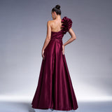 2025 Hot trade New  new temperament single shoulder diagonal collar banquet waist pendulum evening dress bridesmaid dress women