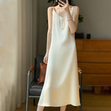 Silk 2024 Summer Women's New V-neck Slim Fit Inner Wear Dress Satin Sexy Socialite Suspender Dress Long Skirt