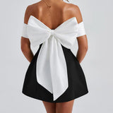 NAMCOVERSE 2025 Spot! Real shot - one-word shoulder bow dress sexy dress New temperament slim-fitting contrasting color dress