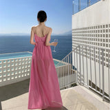 2025 pink fairy suspender dress female summer Sanya seaside travel beach dress female split-ended vacation dress