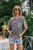 NAMCOVERSE The real shot New  2025 new leopard print splicing round neck short-sleeved T-shirt 2025 trade women's clothing top, spot