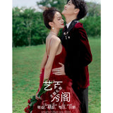 2025Temperament red light wedding dress  travel photography outdoor photo dress studio theme photography clothing wedding dress