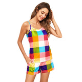 NAMCOVERSE wish summer new color plaid print loungewear beachwear casual suit suspenders women
