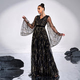 2025 new temperament V-neck long-sleeved long sequined banquet pendulum evening dress bridesmaid dress women