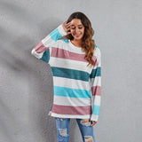 NAMCOVERSE Spring and summer new products   2025 crew neck multi-color striped sweater long-sleeved plush pullover T-shirt casual, women