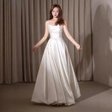 2025 light wedding dress simple satin princess tutu skirt tube top temperament small bride wedding go out
