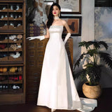 2025 tube top satin wedding dress main dress white simple bridal welcome dress