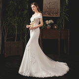 Fishtail wedding dress 2021 new bride, small woman, one-word shoulder-tied going out dress,  thin starry sky light