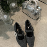 2025 Temperament velvet  single shoes night breeze rhinestone square buckle one-word buckle Mary Jane shoes square head thick heel grandma shoes