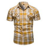 NAMCOVERSE 2025 popular Summer Men's New Plaid Shirt Men's Casual Pocket Casual Business Top Lapel Short Sleeve Top