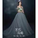 2025 Suspender Main Wedding Studio Couple Theme Photography Clothing Color Dress Mori Grey Elegant Wedding Dress Long Trailing Dress