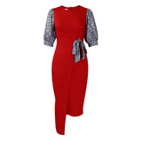 2025 D398  Women's 2023 Summer New Fashion Temperament Printed Splicing Split Hip Wrap African Dress