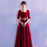 2025 Big choir performance costume female red dress evening dress host National Day red song recitation costume conductor adult