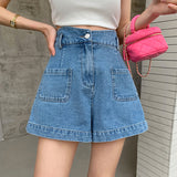 Summer Korean Style New New Design Sense Workwear Wide-Leg plus Size Denim Shorts Women's High Waist All-Matching Slimming Hot Pants