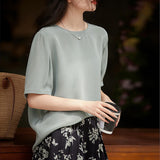 2025 Born extravagant 30MM heavy crepe heavy mulberry silk small clothes high-end silk T-shirt top Hangzhou Sijiqing women's clothing