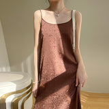 Silk 2024 Spring/Summer Women's New Loose V-neck Jacquard Inner Wear Dress Sexy Socialite Suspender Dress