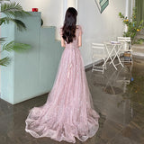 Evening dress women's 2025 new spring and summer banquet elegant temperament atmospheric art test vocal pink long dress