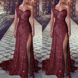 New European and American Summer Halter Dress  Banquet Temperament Sexy One-Shoulder Long Gilding Pattern Evening Dress for Women