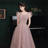 Evening dress women's 2025 new spring and summer banquet elegant temperament atmospheric art test vocal pink long dress