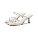 2025 SX-V7 one-word high-heeled slippers women's 2025 women's summer new square-headed thin-heeled cool slippers pinch-toed sandals women