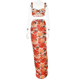2025 New  summer hot-selling new fashionable and sexy printing suspender backless pleated long dress set