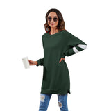 NAMCOVERSE Spring and summer new products 2025  wish round neck contrasting color splicing long-sleeved colored cotton casual loose large size top, women