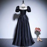 2025 Black evening dress  new high-end banquet satin host art test dress temperament socialite long dress spring