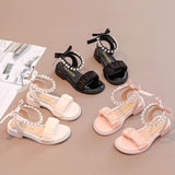 NAMCOVERSE  Girls' Sandals Summer New Roman Shoes Non-Slip  Pearl Velcro Versatile Fashion Soft Bottom Open Toe Children's Shoes