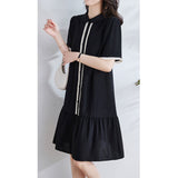 2025 College style silk fishtail skirt  small black dress heavy mulberry silk dress  women's new summer