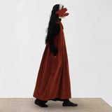 Angora red, doll collar corduroy sleeveless vest skirt, white dress women's spring long dress B1003