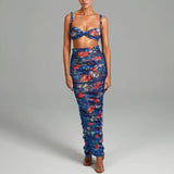 2025 New  summer hot-selling new fashionable and sexy printing suspender backless pleated long dress set