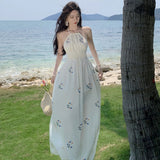 2025 Summer Thailand travel photo seaside vacation beach dress super fairy backless strap print suspender dress