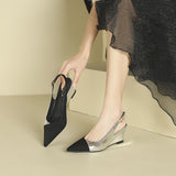 2025 5162-10 Back empty one-word color matching wedge heels women's 2025 women's summer new pointed thick-soled high heels