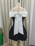 NAMCOVERSE 2025 Spot! Real shot - one-word shoulder bow dress sexy dress New temperament slim-fitting contrasting color dress