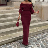 NAMCOVERSE 2025 Real shot - solid color off-the-shoulder knitted dress  New fashion sexy slim-fitting eye-catching knitted dress dress