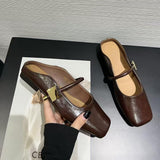 2025 Flat-bottomed bag head, half slippers, women's outer wear, spring and summer with skirts, cool slippers, gentle temperament, Mary Jane single shoes