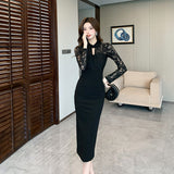 2025 New Chinese-style improved cheongsam dress for women's 2025 spring and autumn new temperament celebrity lace slim-fitting hip-wrapped long skirt