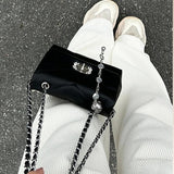 NAMCOVERSE 2025 Black small square bag women's fashion popular new girls bag niche light luxury transfer bead diamond chain messenger bag