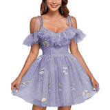 2025 suspender evening dress short dress popular new mesh yarn slim and thin adult ceremony host dress