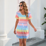 NAMCOVERSE Real spot 2025  crew neck striped printed onesie jumpsuit short sleeve pajamas casual dress