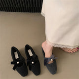 2025 Late evening wind retro velvet bow Mary Jane shoes women's popular autumn and winter new square head thick heel grandma shoes