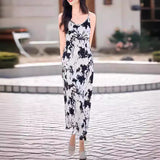 High-End Imitation Acetate Print Dress Spring and Summer 2024 New Elegant Sexy V-neck Sleeveless Suspender Dress