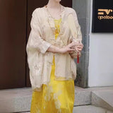 2025 New Chinese style Zen women's clothing popular new high-end Tang suit top yellow imitation acetic acid dress set