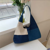 NAMCOVERSE Special-Interest Design Autumn and Winter Large Capacity Contrast Color Bag Stitching Jean Bag Fashion Casual Tote Bag Single Shoulder Canvas Bag for Women