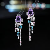 2025 Light luxury high-end heavy industry geometric long fringed earrings women's s925 silver needle zircon high-end banquet dress earrings