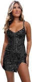 2025  dress popular autumn and winter new  sequined suspender sexy hip-wrapped slim mini V dress