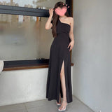 2025 one-shoulder evening dress dress  new black temperament elegant banquet host celebrity dress spring girl
