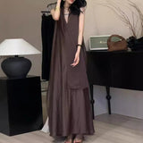 2025 popular summer new high-end temperament linen V-neck sleeveless dress, oversized skirt loose vest long dress