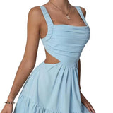 European and American 2024 Summer New Square Collar Backless Sexy Sling Dress Women's Clothing